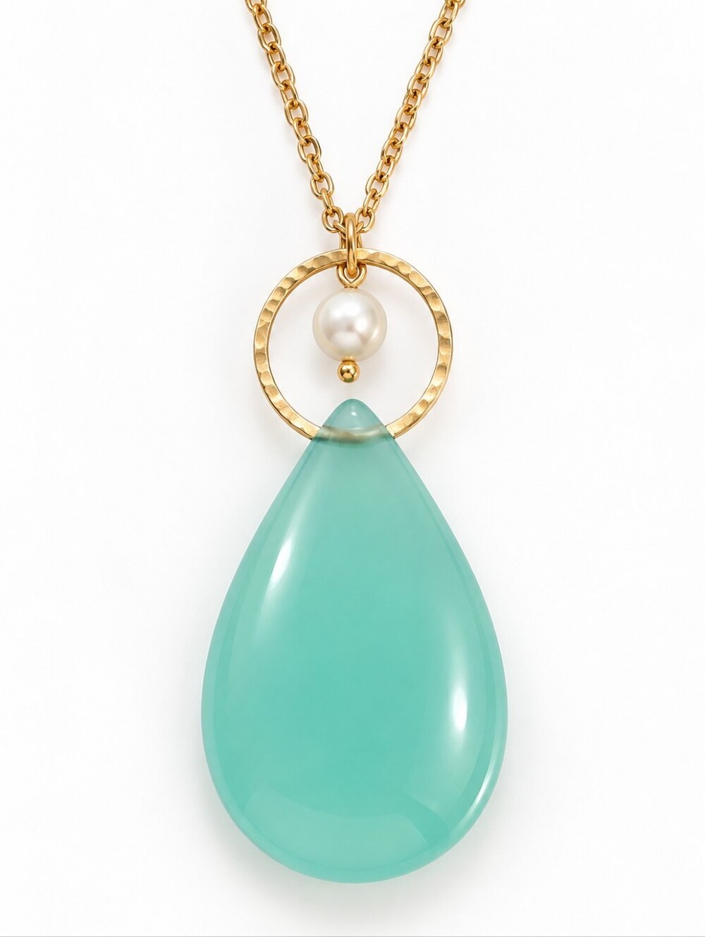 Sundance 14K Gold Pearl Aqua Teardrop Gemstone Pendant Necklace 18"